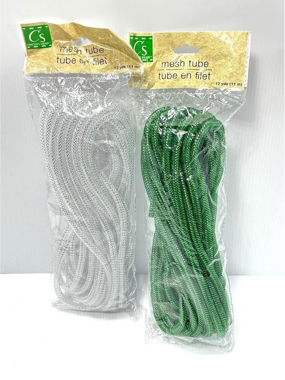 Crafter's Square Mesh Tube 12 Yards Green & White/Silver Decorative Deco Flex